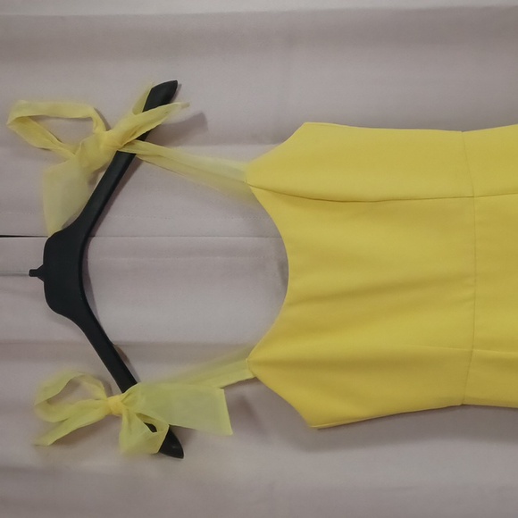 Adelyn Rae Gia Ribbon Strap Mini Dress Yellow, Organza Tie Shoulder Detail - Picture 3 of 14